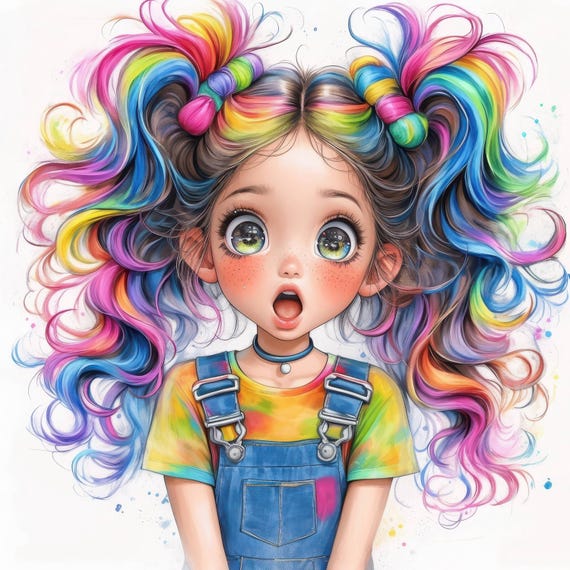 13種類の気まぐれな女の子のクリップアートセット、遊び心のある子供の