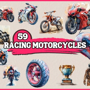 Aquarell Racing Motorräder Clipart Bundle, Motor Racing Clip Art Set, Super Sport Motorrad Biker PNG Grafiken, digitale Illustrationen