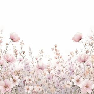 11 Pastel Meadow Clipart Bundle, Soft Wildflower Border Illustration, Printable Watercolor Clipart, High Quality JPG, Journal, Paper Craft