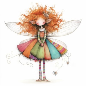 Quirky Pixie Girl Clip Art 10 High Res Watercolor JPGs Junk Journaling, Scrapbooking, Card Making, Digital Download Kit, Fantasy, Whimsical