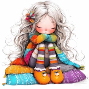 15 Colorful Girl Nap Clipart Bundle, Relaxed Female Portrait Illustration, Printable Watercolor Clipart, High Quality JPG, Paper Craft