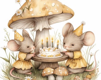 13 Family of Mice Clipart Bundle, Adorable Woodland Character Illustration, Printable Watercolor Clipart, High Quality JPG, Paper Craft