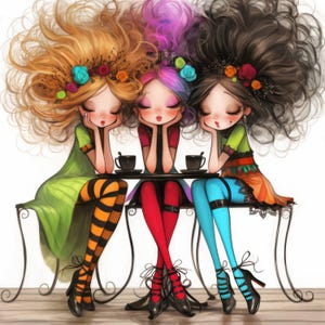Quirky Gossip Clipart 11 High Res Watercolor JPGs for Junk Journaling, Scrapbooking, Card Making, Digital Download, Fantasy, Whimsical, Chat