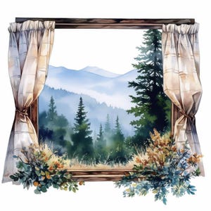 14 Window Forest View Clipart Bundle, Scenic Nature Illustration, Printable Watercolor Clipart, High Quality JPG, Paper Craft, Junk Journals