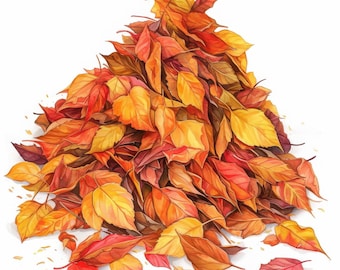 16 Festive Fall Leaves Clipart Bundle, Seasonal Autumn Foliage Illustration, Printable Watercolor Clipart, High Quality JPG, Paper Craft