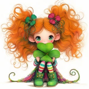 Little Clover Girls Clip Art 10 High Res Watercolor JPGs Junk Journals, Scrapbook, Card Making, Digital Download, Fantasy, Whimsical, Quirky