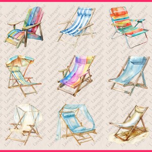 Watercolor Beach Chair Clipart Bundle, Sea Side Sunbed Clip Art Set ...