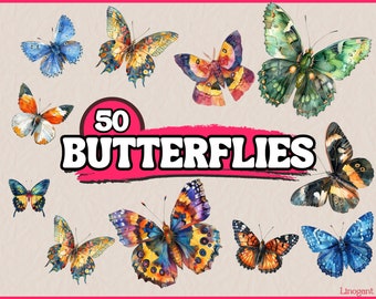 Watercolor Butterflies Clipart Bundle, Colorful Butterfly Clip Art Set, Butterfly PNG Graphics, Forest Butterfly Illustration Commercial Use