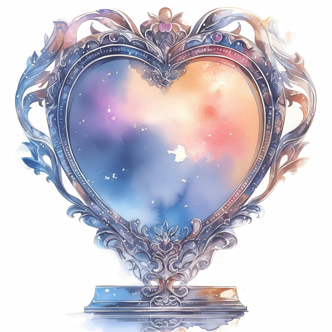 10 Heart Shaped Mirror Clipart Bundle, Romantic Reflection Illustration ...