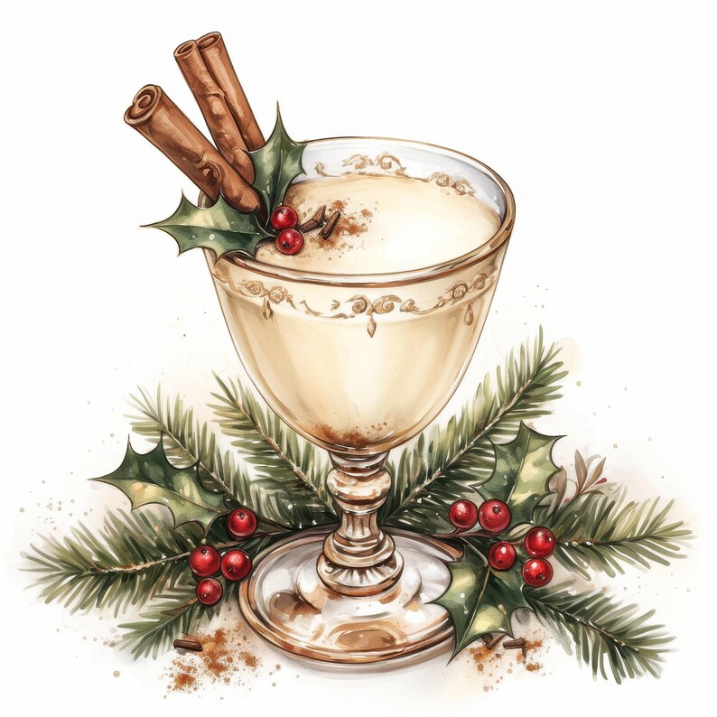 12 Eggnog Clipart Bundle, Festive Holiday Beverages Illustration ...