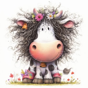 Cute Scruffy Cow Clipart 10 High Res Watercolor JPGs for Junk Journals, Scrapbooking, Card Making, Digital Download, Fantasy, Whimsy, Floral