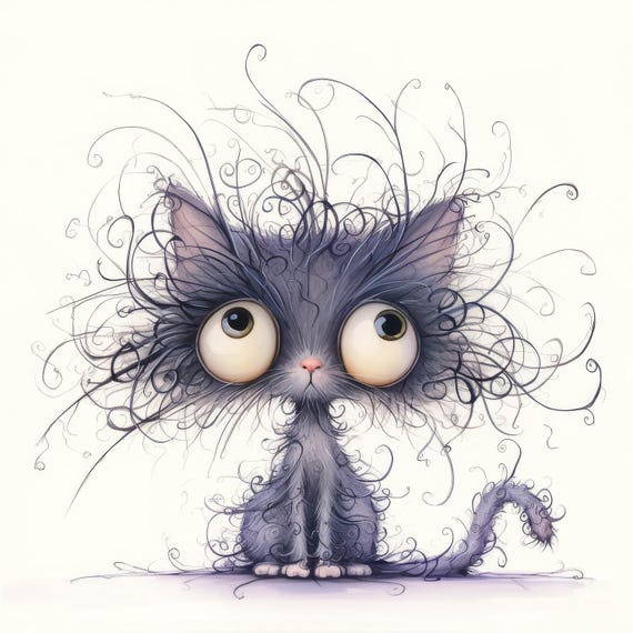 Frazzled Cat Clip Art 15 High Res Watercolor Jpgs Junk