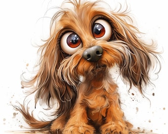 Frazzled Dog Clip Art 10 High Res Watercolor JPGs for Junk Journaling, Scrapbooking, Card Making, Digital Download Kit, Fantasy, Whimsical
