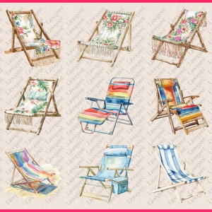 Watercolor Beach Chair Clipart Bundle, Sea Side Sunbed Clip Art Set ...