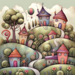 Whimsical Landscape Clip Art 10 High Res Watercolor JPGs Junk Journaling, Scrapbooking, Card Making, Digital Download Kit, Fantasy, Scenery