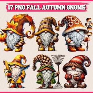17 PNG Gnomos Com Clipart De Folha, Gnomo Bonito, Pacote De Gnomos De Outono, Clipart De Gnomo De Outono, Ilustração | Download Instantâneo Para Uso Comercial