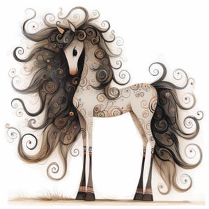 Quirky Female Horse Clip Art 12 High Res Watercolor JPGs for Junk Journaling, Scrapbooking, Card Making, Digital Download, Fantasy,Whimsical