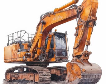 17 Excavator Construction Clipart Bundle, Heavy Machinery Illustration, Printable Watercolor Clipart, High Quality JPG, Paper Craft