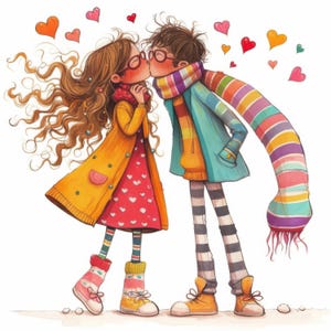 Whimsical Love Clip Art 10 High Res Watercolor JPGs for Junk Journaling, Scrapbooking, Card Making, Digital Download, Fantasy, Young Lovers