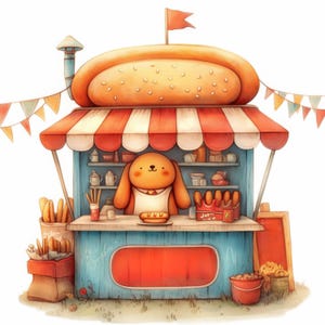 Dreamy Hot Dog Seller Clip Art 13 High Res Watercolor JPGs for Junk Journals, Scrapbooking, Card Making, Digital Download, Fantasy, Artwork