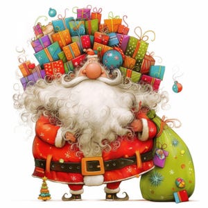 10 Quirky Santa With Holiday Gifts Clipart Bundle, Illustration, Printable Watercolor Clipart, High Quality JPG, Paper Craft, Junk Journals