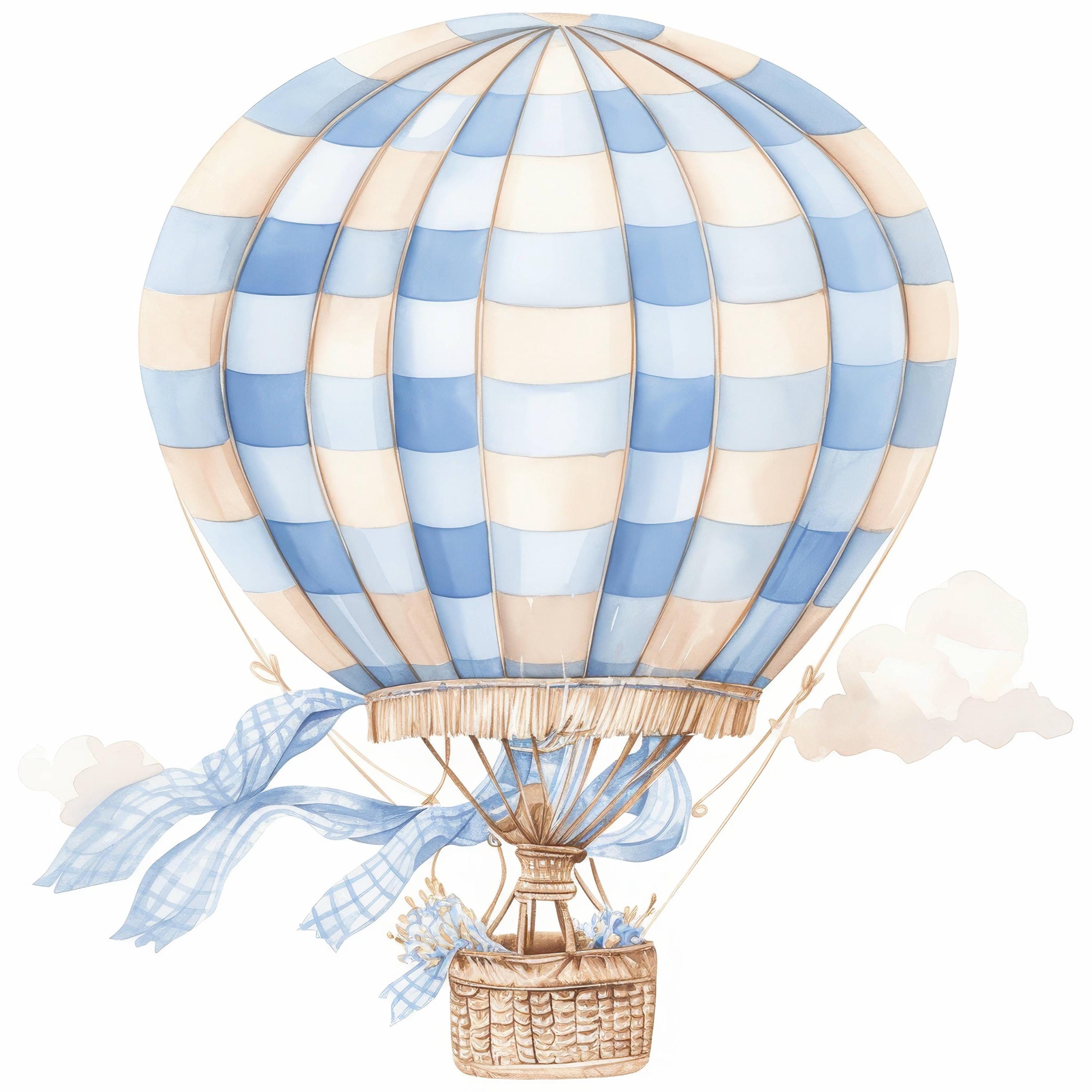 11 Baby Blue Hot Air Balloon Clipart Bundle, Dreamy Nursery ...