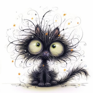 Frazzled Cat #2 Clip Art 15 High Res Watercolor JPGs for Junk Journaling, Scrapbooking, Card Making, Digital Download, Fantasy, Whimsical