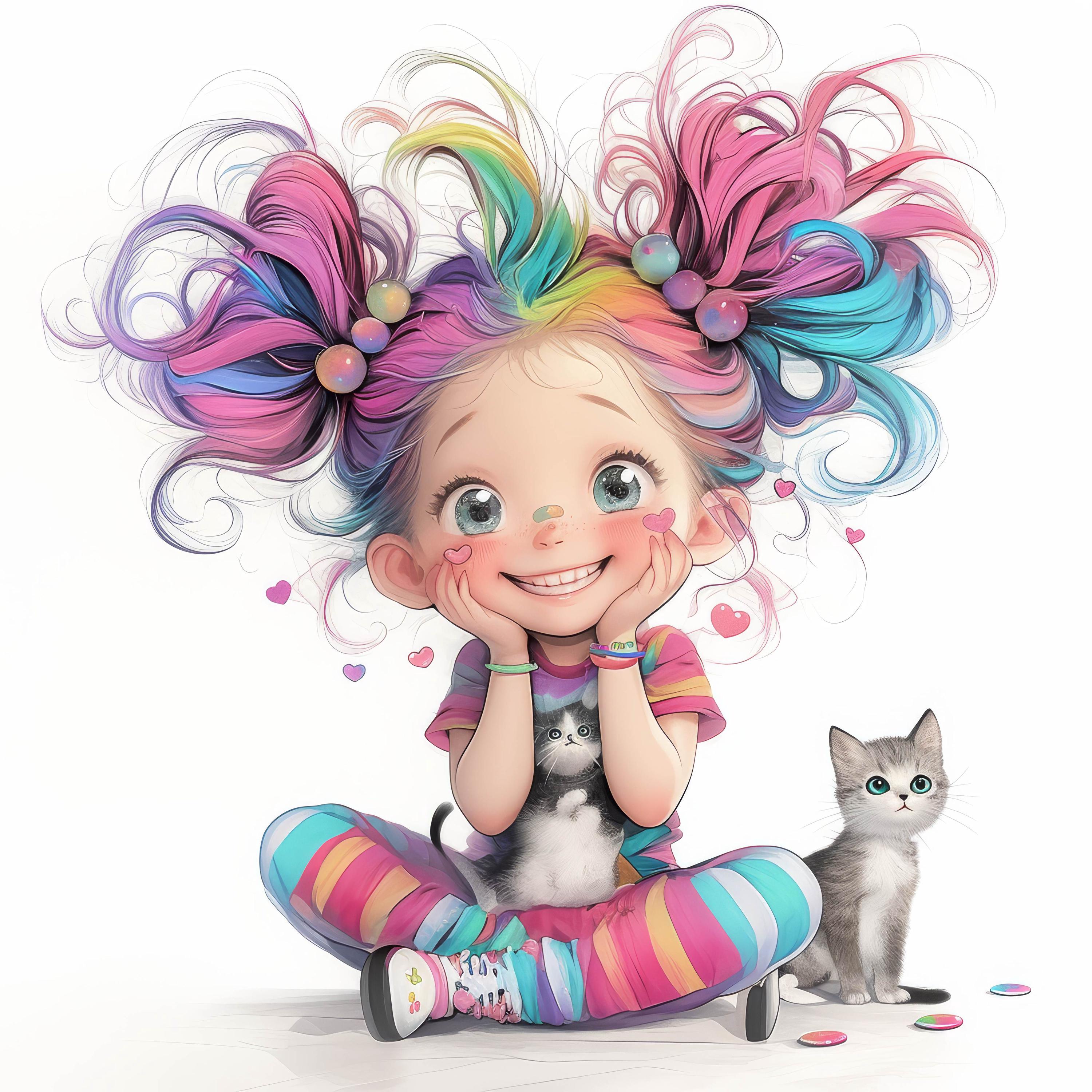 12 Quirky Girl With Cat Clipart | Cute Girl and Kitty | Printable ...
