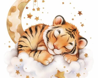 10 Baby Tiger Clipart Bundle, Nursery Cute Tiger Illustration, Printable Watercolor Clipart, High Quality JPG, Paper Craft, Junk Journals