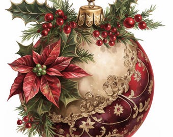 11 Christmas Clipart | Red And Beige Christmas Decoration Clipart | Printable Watercolor | High Quality JPGs | Digital Download, Paper Craft