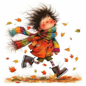 Quirky Autumn Kid Clipart 10 High Res Watercolor JPGs Junk Journaling, Scrapbooking, Card Making, Digital Mixed Media Kit, Fantasy,Whimsical