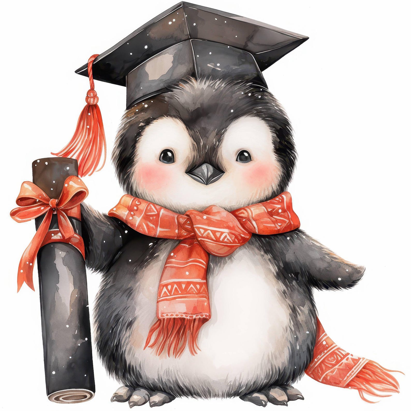 10 Graduation Penguins Clipart, Penguin With Red Scarves Illustration ...