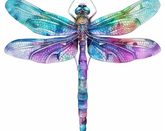 14 Colorful Dragonfly Clip Art, Commercial Use, Whimsical Ephemera, Watercolor Art JPGs, Instant Download, Fantasy Junk Journal, Paper Craft