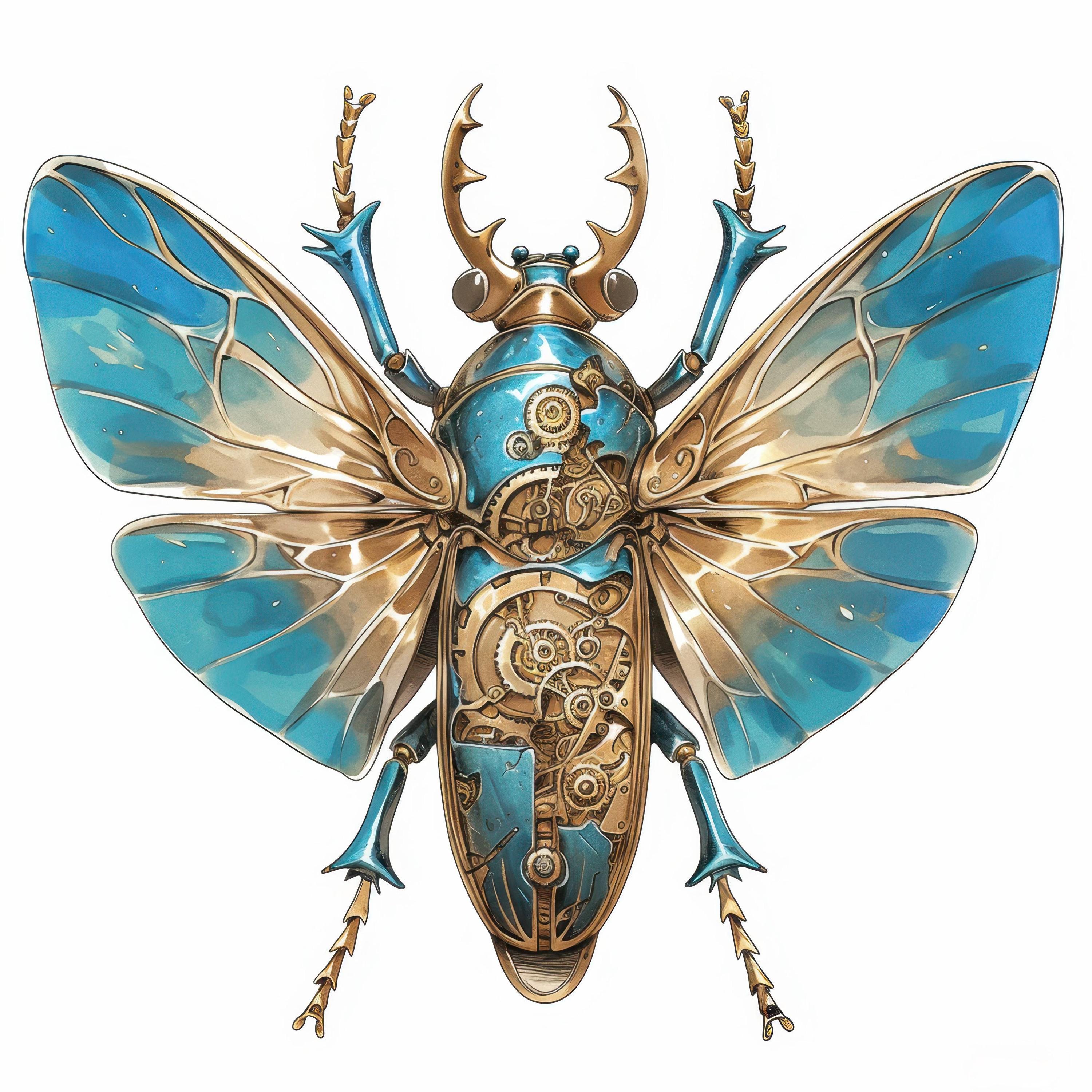 20 Steampunk Beetle Clipart Bundle, Mechanical Insect Design ...