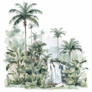 10 Tropical Landscape Clipart Bundle, Island Scenery Illustration, Printable Watercolor Clipart, High Quality JPG, Paper Craft, Journals