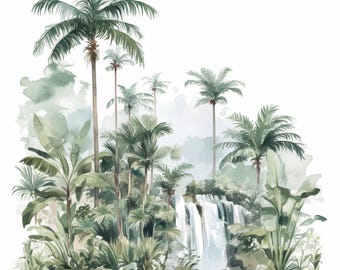 10 Tropical Landscape Clipart Bundle, Island Scenery Illustration, Printable Watercolor Clipart, High Quality JPG, Paper Craft, Journals