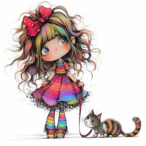 Quirky Cat Walk Clip Art 13 High Res Watercolor JPGs Junk Journaling, Scrapbooking, Card Making, Digital Download Kit, Fantasy, Whimsical