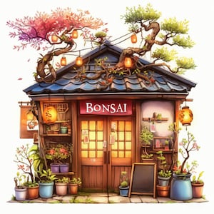 Dreamy Bonsai Seller Clip Art 10 High Res Watercolor JPGs for Junk Journaling, Scrapbooking, Card Making, Digital Download, Whimsical, Tree