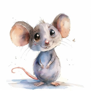 Cute Mouse Drawing Clipart 10 High Res Watercolor JPGs for Junk Journaling, Scrapbooking, Card Making, Digital Download Kit, Fantasy, Whimsy