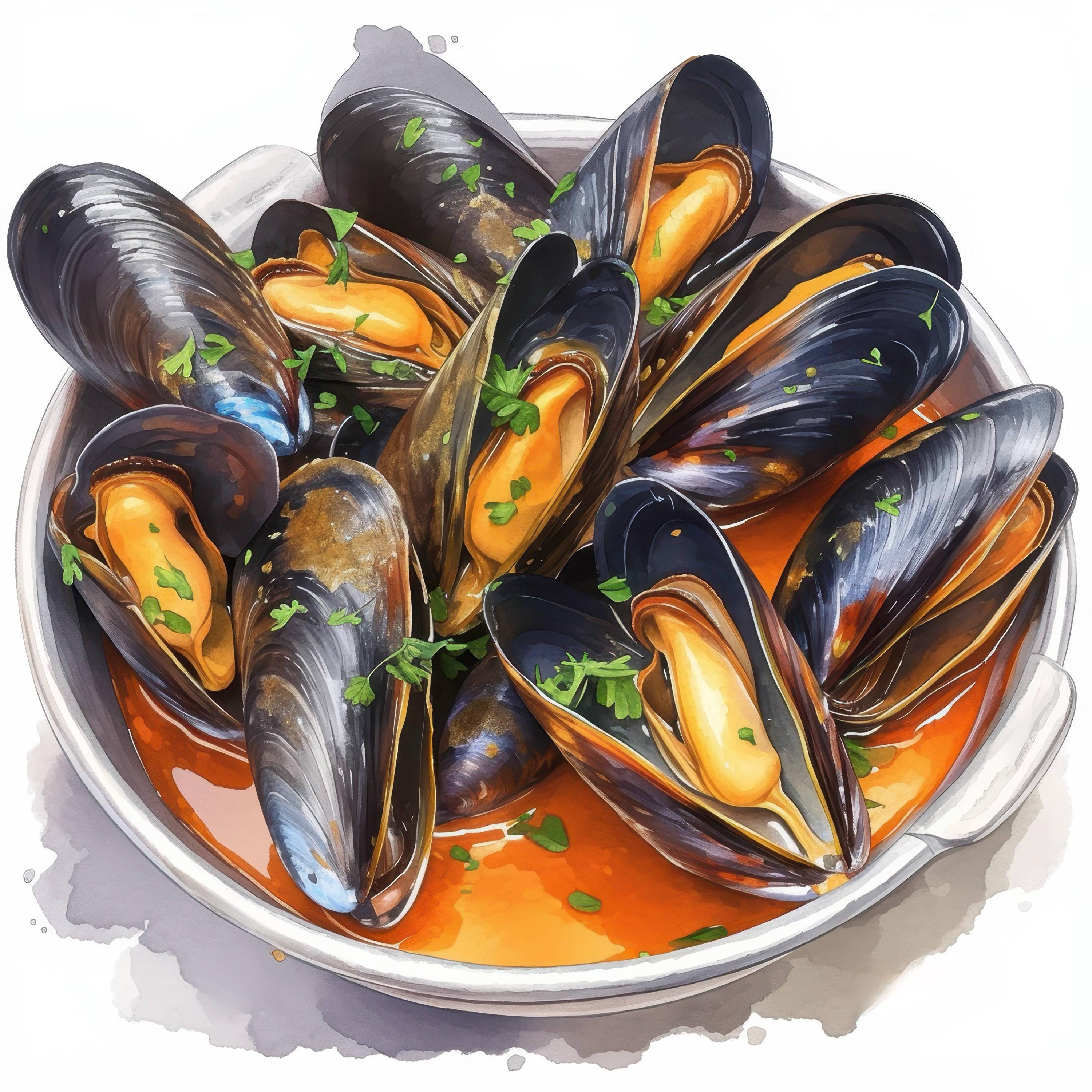16 Mussels Garlic Herb Clipart Bundle, Delicious Seafood Illustration ...