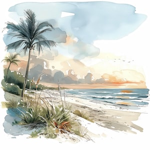 12 Beach Landscape Clipart Bundle, Summer Scenery Illustration, Printable Watercolor Clipart, High Quality JPG, Paper Craft, Junk Journals