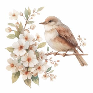 10 Floral Nightingale Bird Clipart, Wild Bird Illustration, Printable Watercolor Clipart, High Quality JPG, Digital Paper Craft,Junk Journal