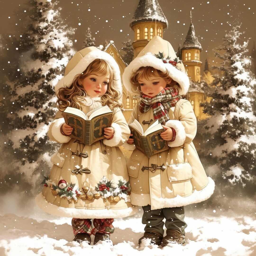 水彩画のクリスマスキャロルクリップアート15点セット、クリスマスの