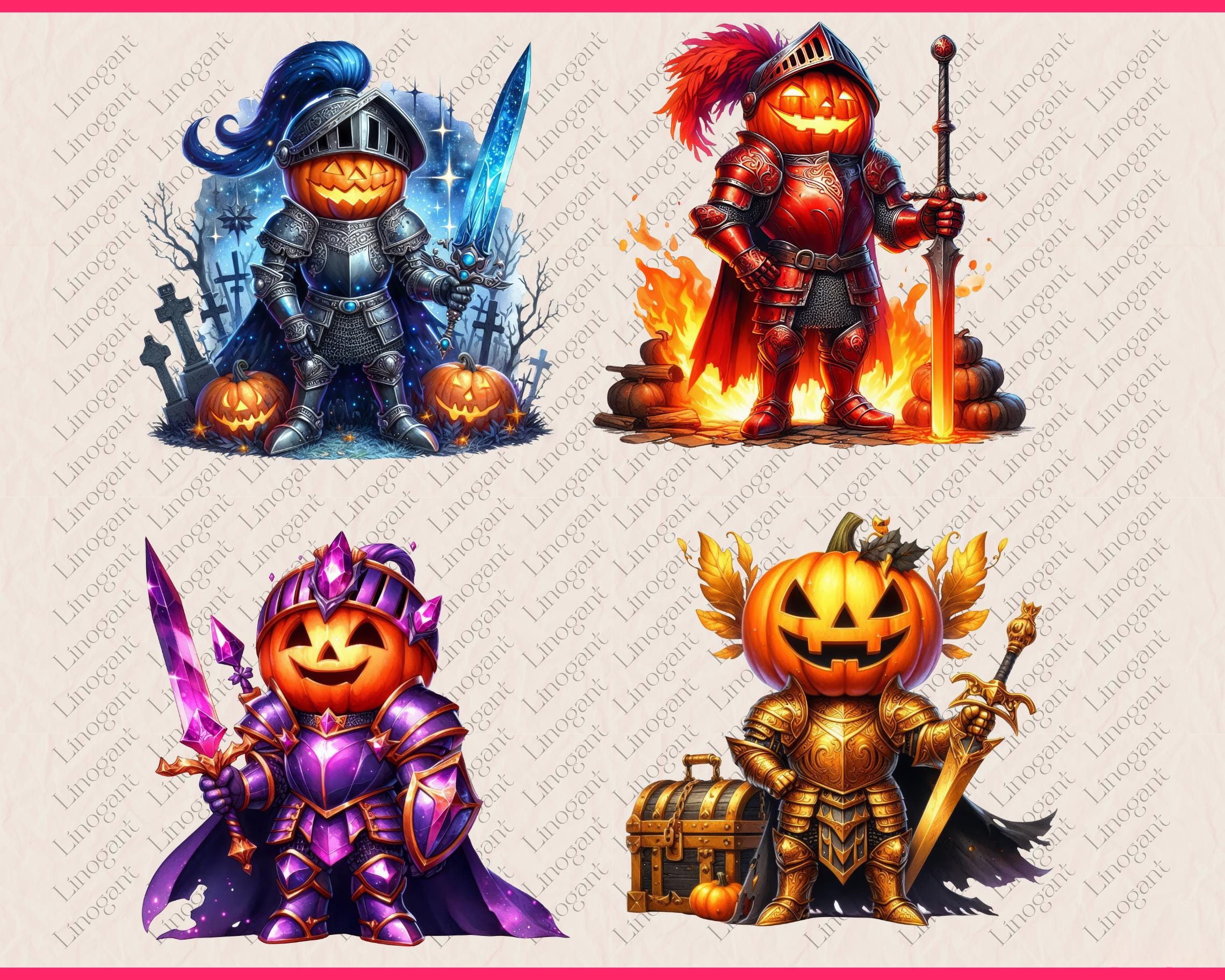 25 PNG Pumpkin Knight Clipart, Cute Halloween Warrior With Pumpkin Head ...