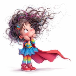 Funny Super Hero Girl Clip Art 11 High Res Watercolor JPGs Junk Journaling, Scrapbooking, Card Making, Digital Download, Fantasy, Whimsical