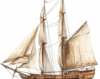18 Sailing Ship Clipart Bundle, Vintage Nautical Vessel Illustration, Printable Watercolor Clipart, High Quality JPG, Paper Craft, Journals