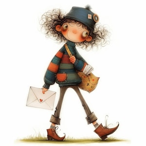 Quirky Mailman Clipart 12 High Res Watercolor JPGs Junk Journals, Scrapbooking, Card Making, Digital Download, Fantasy, Whimsical, Frazzled