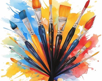 Paquete de 18 pinceles, ilustración artística de acuarela, clipart imprimible, JPG de alta calidad, manualidades de papel, revistas basura