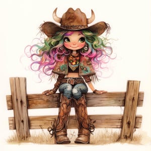 Quirky Cowgirl Clipart 11 High Res Watercolor JPGs Junk Journaling, Scrapbooking, Card Making, Digital Download, Western, Fantasy, Whimsical