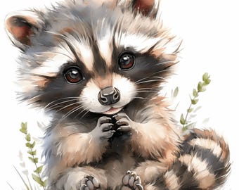 13 schattige wasbeer clipartbundel, schattige bosdier illustratie, afdrukbare aquarel clipart, hoge kwaliteit JPG, Paper Craft, tijdschriften